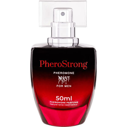 Perfume para hombre Pherostrong Beast con feromonas, frasco de 50 ml, muestra la botella con diseño elegante y etiqueta.