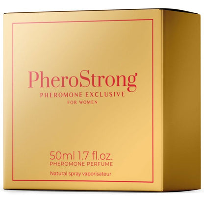 Perfume con feromonas PHEROSTRONG para mujer, frasco de 50 ml, con diseño elegante y botella de perfume en la imagen