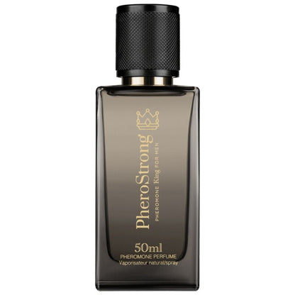 Perfume Pherostrong King para hombre con feromonas, frasco de 50 ml, botella elegante y moderna en la imagen.