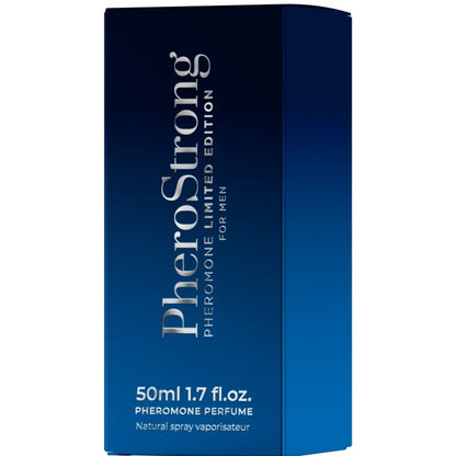 Perfume con feromonas PHEROSTRONG Limited Edition para hombre, frasco de 50 ml con diseño elegante y moderno.