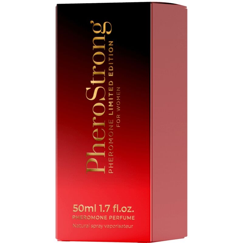 Perfume Pherostrong con feromonas para mujer, edición limitada, frasco de 50 ml, botella elegante y moderna.