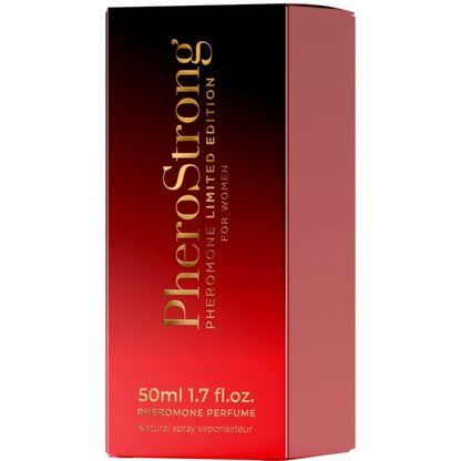 Perfume Pherostrong con feromonas para mujer, edición limitada, frasco de 50 ml, botella elegante y moderna.