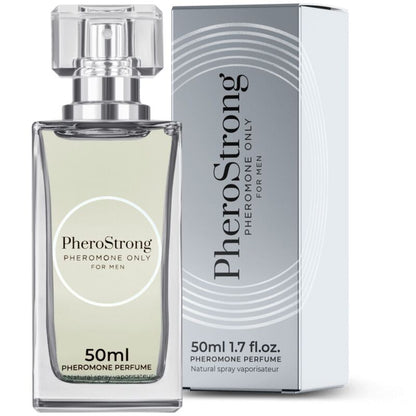 Perfume para hombre Pherostrong con feromonas, frasco de 50 ml, botella elegante y moderna en la imagen.