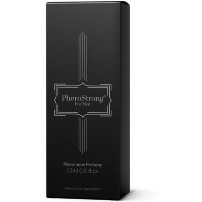 Perfume con feromonas para hombre PHEROSTRONG, frasco de 15 ml, con diseño elegante y etiqueta visible.
