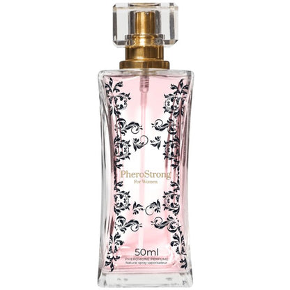 Perfume con feromonas para mujer PHEROSTRONG, frasco de 50 ml con diseño elegante y botella transparente.