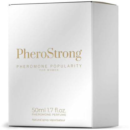 Perfume PHEROSTRONG con feromonas para mujer, envase de 50 ml, botella elegante y moderna con diseño en tonos suaves
