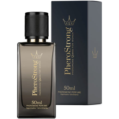Perfume con feromonas PHEROSTRONG Queen para mujer, botella de 50 ml con frasco elegante y diseño moderno.