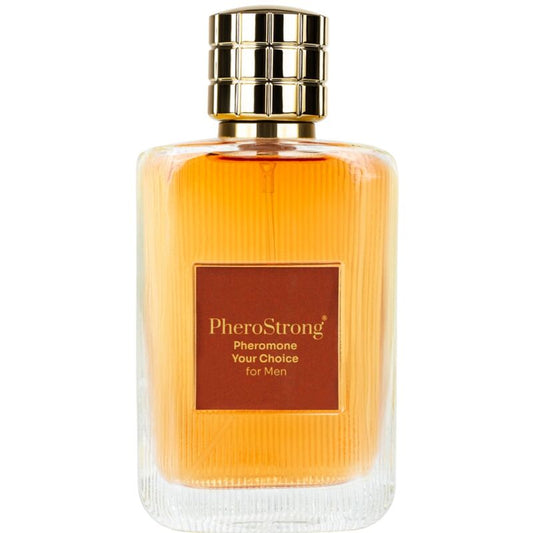 Perfume PHEROSTRONG con feromonas para hombre en frasco de 50 ml, botella elegante y moderna.