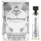 PHEROSTRONG perfume with pheromones for men, 1 ml bottle, close-up of the small fragrance vial with branding.