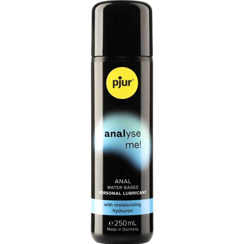 Lubricante anal a base de agua de la marca PJUR, frasco de 250 ml con líquido transparente y etiqueta blanca.