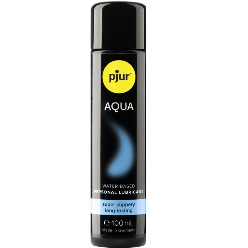 Lubricante a base de agua Pjur Aqua de 100 ml, envase con gel transparente y suave para uso íntimo.
