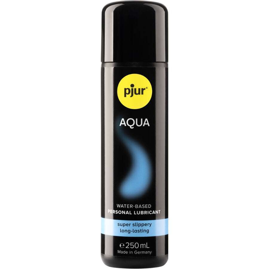 Lubricante a base de agua Pjur Aqua en botella de 250 ml, ideal para uso íntimo y suave con piel sensible.