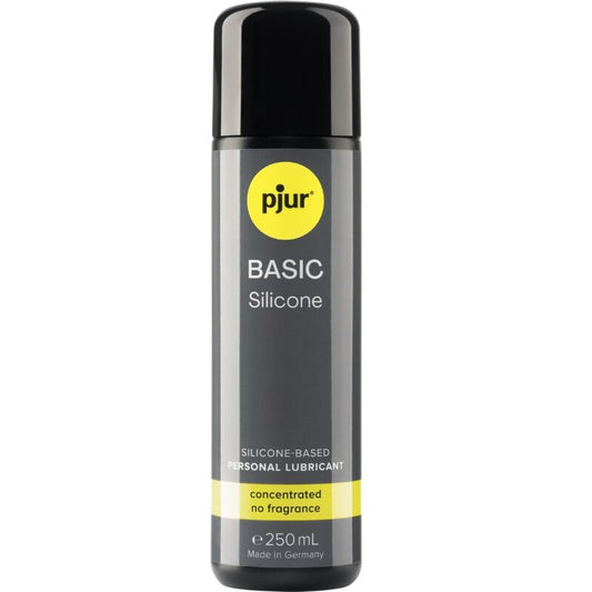 Pjur Basic Silicone Lubricant 250ml bottle, clear silicone lubricant for smooth, long-lasting lubrication.
