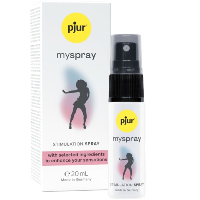 Pjur MySpray estimulante para aumento de deseo femenino en envase elegante y práctico.