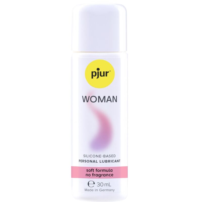 PJUR Woman Lubricant Bodyglide 30 ml bottle on a soft surface with a light reflection, showcasing its sleek design.