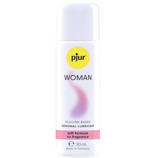 PJUR Woman Lubricant Bodyglide 30 ml bottle on a soft surface with a light reflection, showcasing its sleek design.