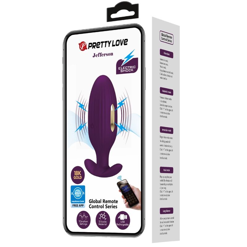 Plug anal controlado por app Pretty Love Jefferson de la marca Pretty Love Bottom, en color lila, con diseño ergonómico y suave.
