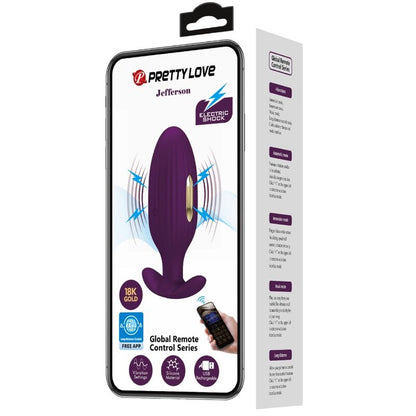 Plug anal controlado por app Pretty Love Jefferson de la marca Pretty Love Bottom, en color lila, con diseño ergonómico y suave.