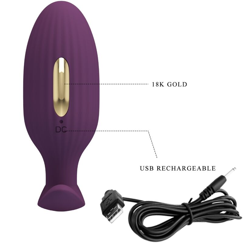 Plug anal controlado por app Pretty Love Jefferson en color lila, con diseño ergonómico y control remoto.