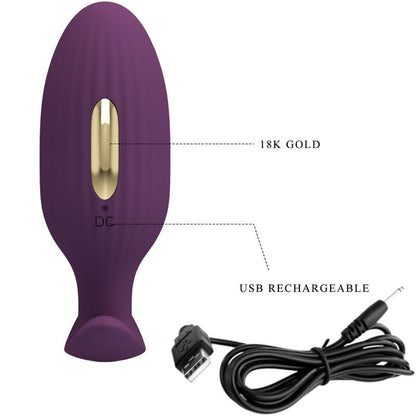 Plug anal controlado por app Pretty Love Jefferson en color lila, con diseño ergonómico y control remoto.