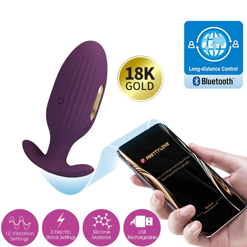Plug anal controlado por app Pretty Love Jefferson en color lila, con diseño ergonómico y control remoto para uso íntimo.