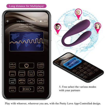 Vibrador doble placer PRETTY LOVE AUGUST con control remoto y app, diseño elegante y discreto para experiencias íntimas.