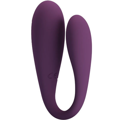 Vibrador doble de placer Pretty Love August con control remoto y app, diseño elegante en color oscuro.