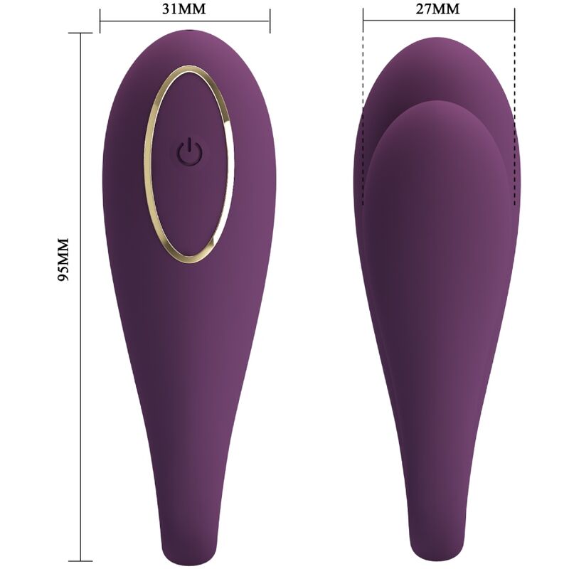 Vibrador doble de placer PRETTY LOVE AUGUST con control remoto y app, estilo C-Type, en colores vibrantes y diseño ergonómico.