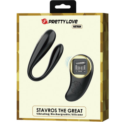 Vibrador doble placer PRETTY LOVE Nathan con control remoto y diseño en color negro, de la marca PRETTY LOVE C-TYPE.