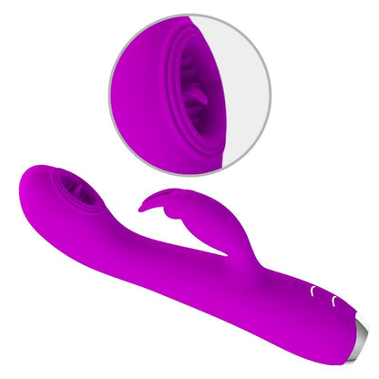 Vibrador recargable Pretty Love Rachel con succionador morado y diseño elegante, ideal para placer personal.