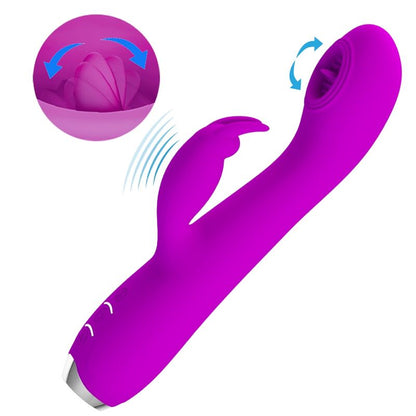 Vibrador recargable PRETTY LOVE Rachel con succionador morado, diseño elegante y funcional, para placer íntimo.