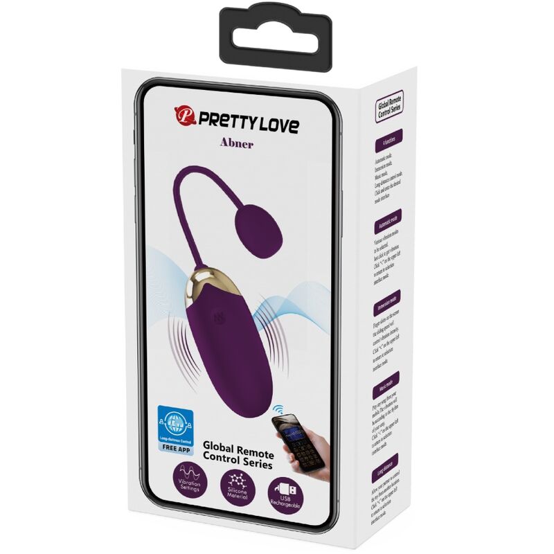 Aplicación Pretty Love Abner en color lila, interfaz de usuario con botones y opciones para control y uso.