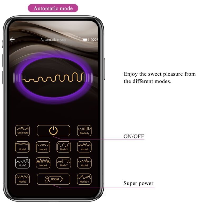 Aplicación de vibrador lila de PRETTY LOVE Abner App, vista en la imagen, con control y diseño ergonómico para placer.