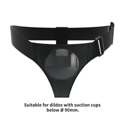 Arnés universal negro de la marca Pretty Love, con correas ajustables y cierre resistente, diseñado para uso íntimo y cómodo.