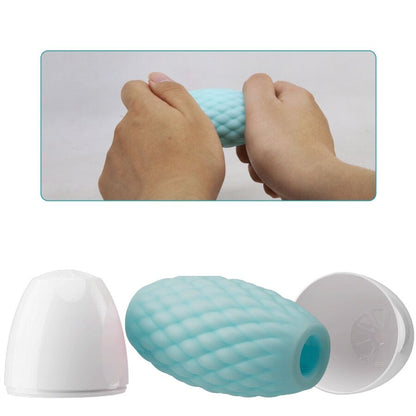 Masturbador masculino de silicona en color celeste de la marca PRETTY LOVE, con detalles realistas para mayor comodidad.
