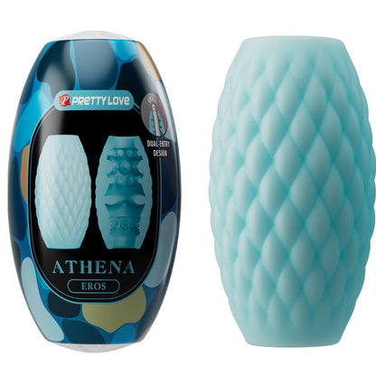 Masturbador masculino de silicona azul de la marca PRETTY LOVE, modelo Athena Eros, con textura realista para placer.