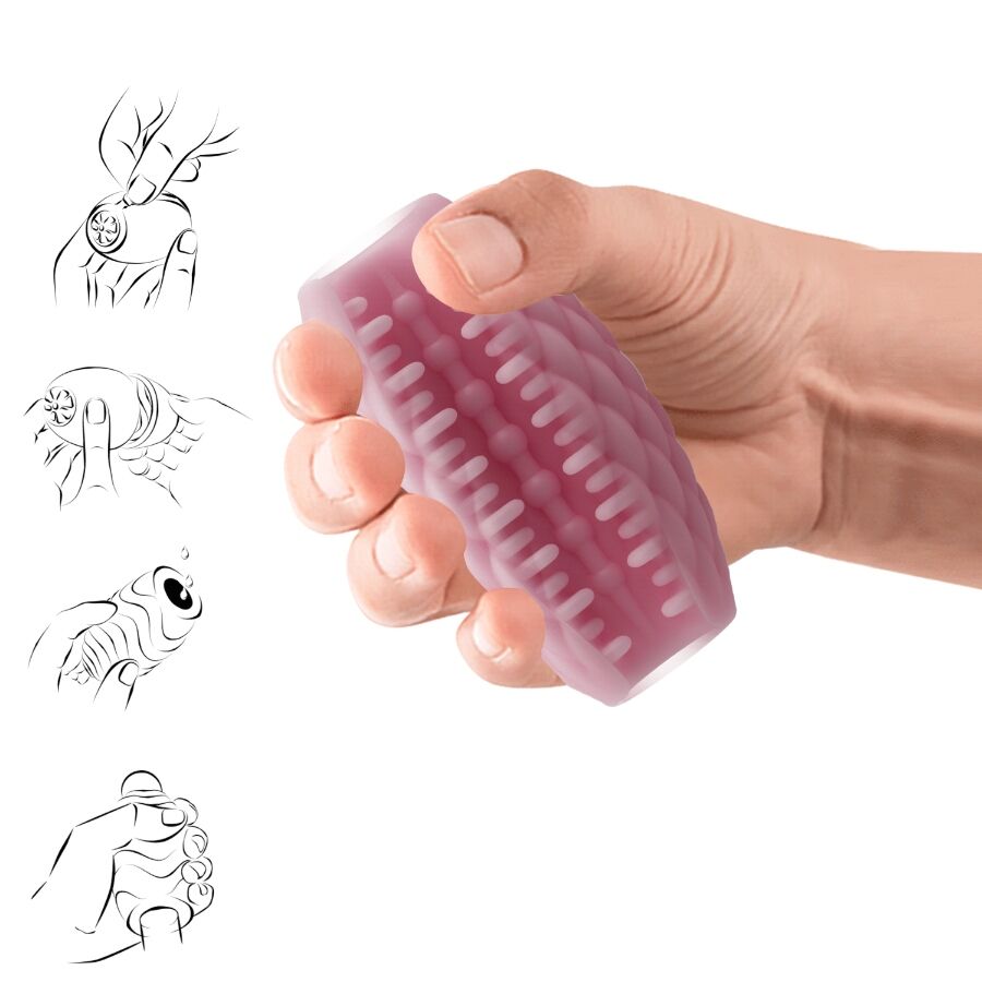 Masturbador masculino de silicona rosa de la marca PRETTY LOVE, modelo Athena Eros, con detalles realistas y textura suave.