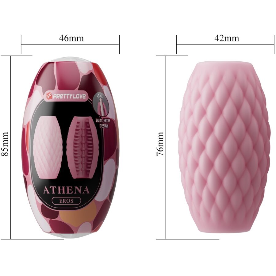 Masturbador masculino de silicona rosa de la marca PRETTY LOVE, modelo Athena Eros, con detalles realistas y superficie suave.