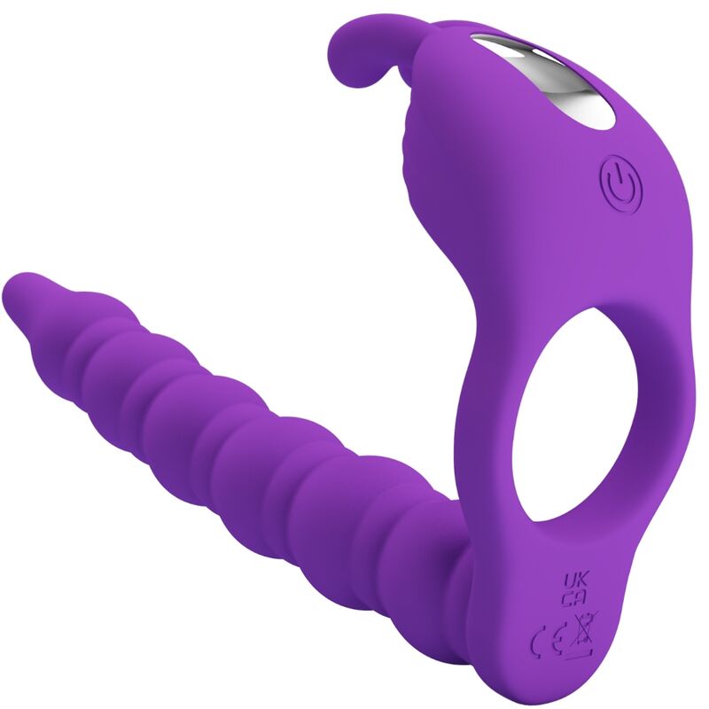 Anillo pene PRETTY LOVE Blackney con plug vibrador lila, diseñado para placer, con detalles y textura visibles en la imagen.