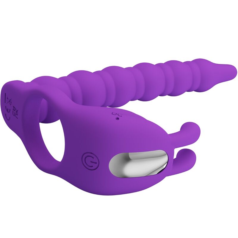 Anillo pene PRETTY LOVE Blackney con plug vibrador lila, diseñado para estimulación y placer sexual.
