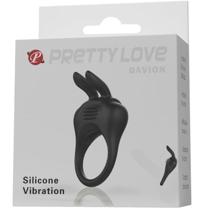 Pretty Love Davion Rabbit Vibrator Ring with dual stimulation features and a sleek design on a white background.
