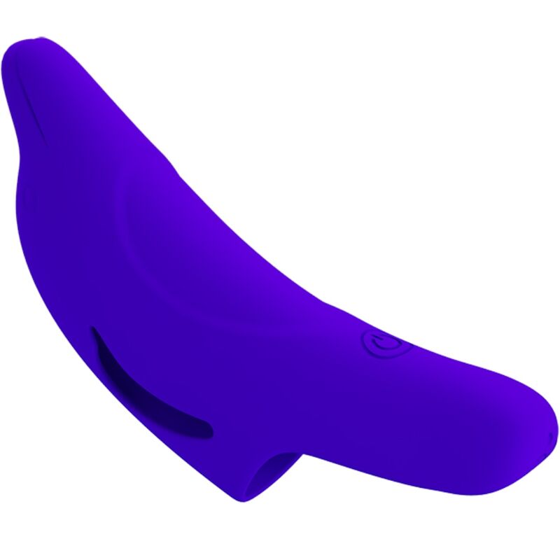 Estimulador de dedo PRETTY LOVE Delphini de color azul oscuro, compacto y ergonómico para placer y estimulación.