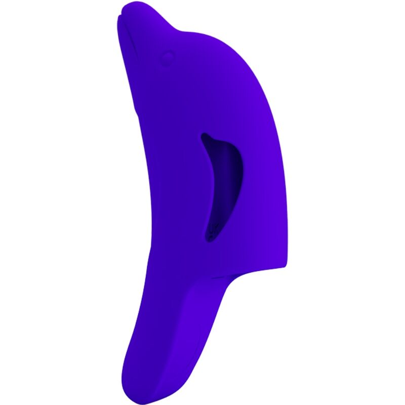 Estimulador de dedo azul oscuro PRETTY LOVE DELPHINI, compacto y con diseño ergonómico para placer personal.
