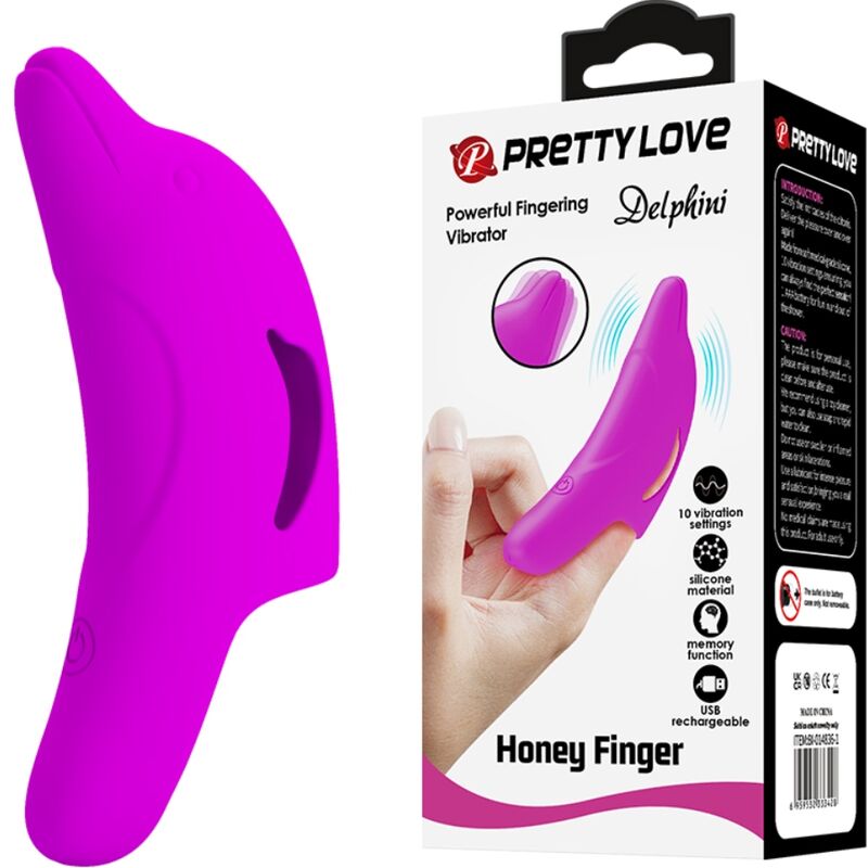 Estimulador de dedo morado de la marca PRETTY LOVE, diseño compacto y ergonómico para placer y estimulación personal.