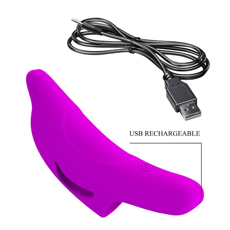 Estimulador de dedo morado de la marca PRETTY LOVE, pequeño y potente, diseñado para placer y estimulación personal.