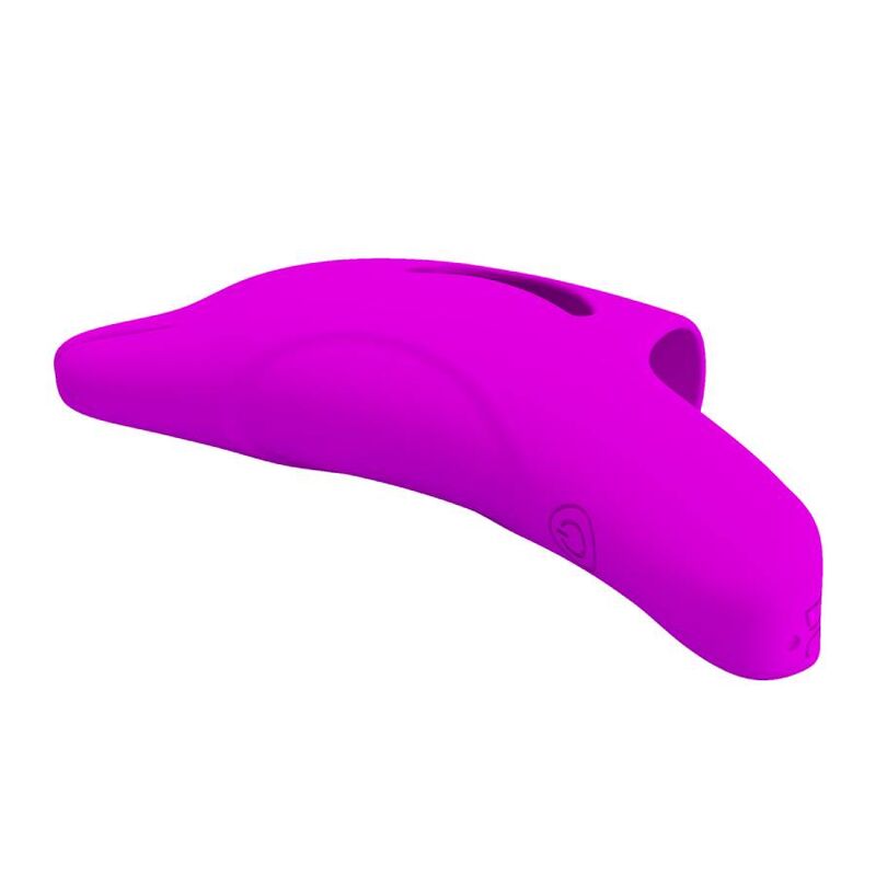 Estimulador de dedo morado PRETTY LOVE DELPHINI, pequeño y ergonómico, diseñado para placer y estimulación en color morado.