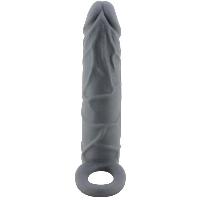 Funda de pene de piel realística gris oscuro de la marca PRETTY LOVE, con textura detallada y diseño realista.