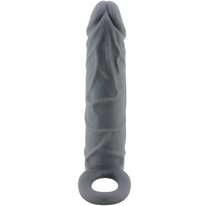Funda de pene de piel realística gris oscuro de la marca PRETTY LOVE, con textura detallada y diseño realista.