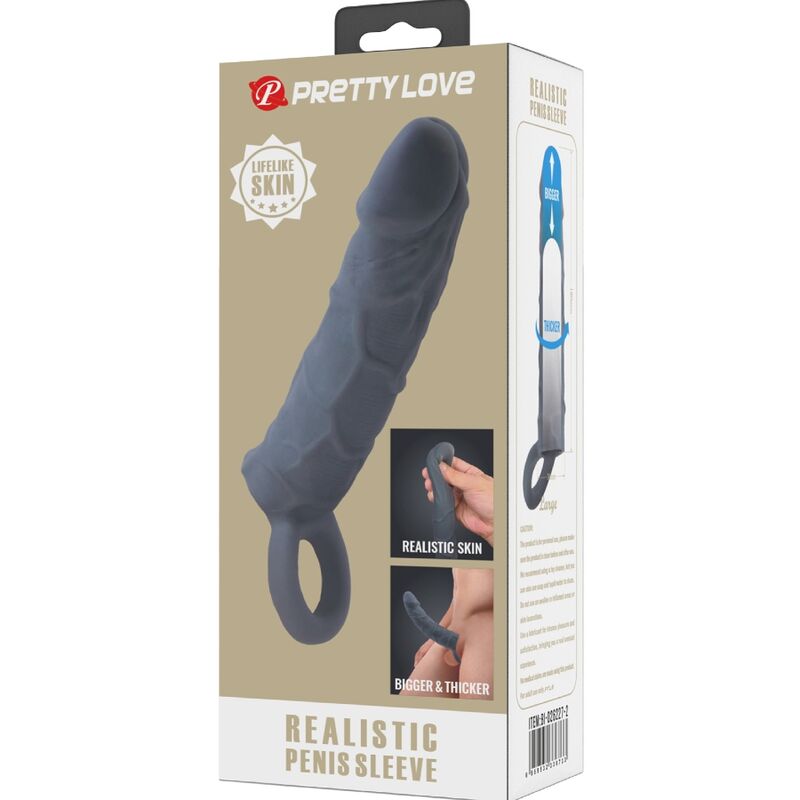 Funda de pene de piel realística gris oscuro de la marca PRETTY LOVE, con detalles que imitan la textura natural.