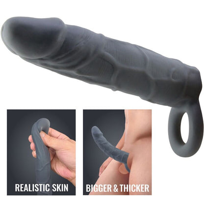 Funda de pene de piel realística gris oscuro de la marca PRETTY LOVE, con textura y diseño realista para mayor comodidad.